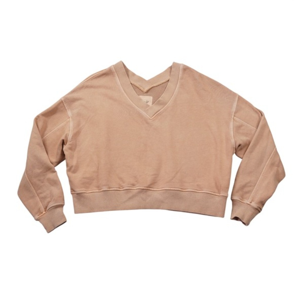 Aerie V-Neck Oversized Cropped Sweatshirt Peach‎ Terracotta Cotton Blend XS